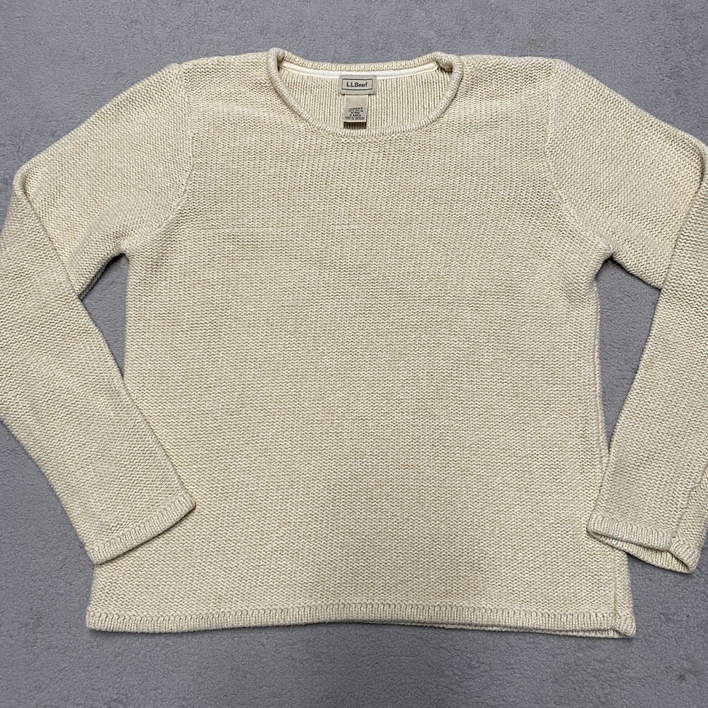 LL Bean Sweater Womens Medium‎ Beige Tan Knit Cotton Capsule